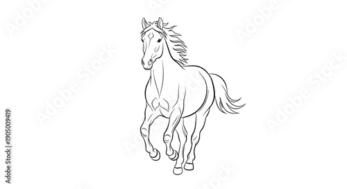 A beautiful horse with a flowing mane and tail running freely