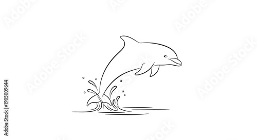 A line drawing of a dolphin jumping out of the water on a with splashes