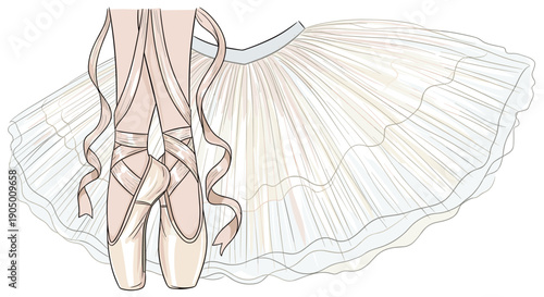 Beautiful ballet shoes and a white tutu on a for dance or performance