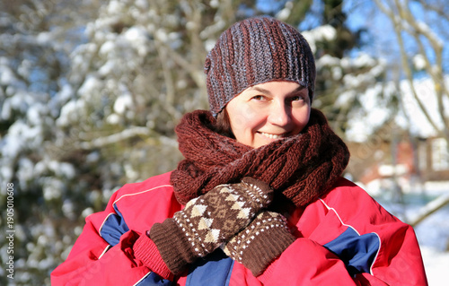 a woman on the street in winter