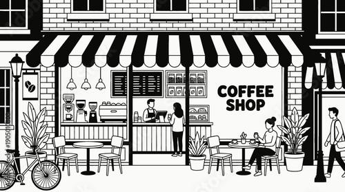 coffee shop store retail interior business commercial market display products customer service shopping merchandise storefront design sales urban local equipment shelves counter with espresso