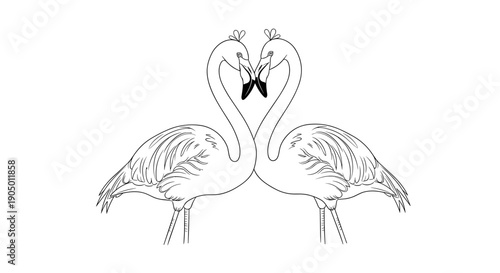Two flamingos standing side by side in a loving embrace formation with their necks intertwined