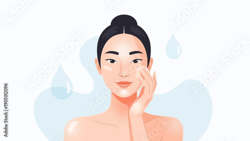 skincare ritual young asian woman gently applying hydrating face cream for fresh healthy and radiant skin.