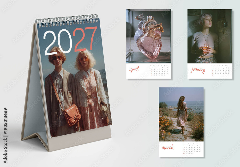 2027 Modern Desk Calendar Layout, portrait. Stock Template | Adobe Stock