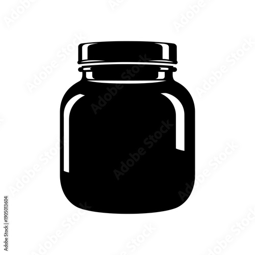 a clean black silhouette of a lidded glass jar subtle highlights isolated on white ideal for packaging food and storage.