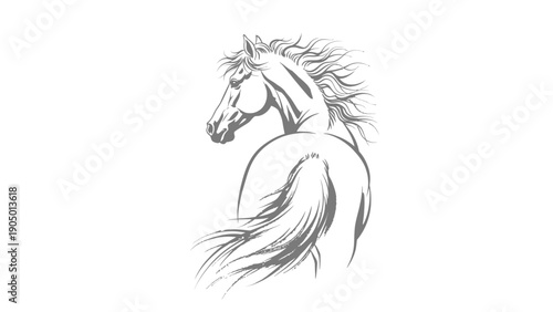 a dynamic wild horse looking back with flowing mane and tail representing power freedom and grace for equestrian design projects.