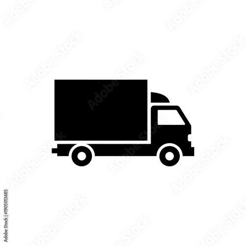a modern black delivery truck icon representing essential logistics fast shipping services and reliable freight transportation isolated on a clean white background for e-commerce business needs.
