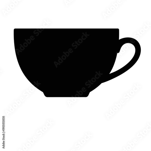 black teacup silhouette on white background ideal for coffee shop branding beverage packaging and minimalist cafe themes.