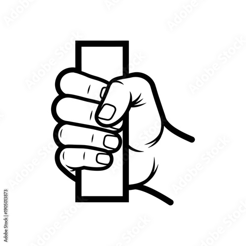 hand gripping a rectangular bar line art illustration conveying concepts of strength control and firm holding.
