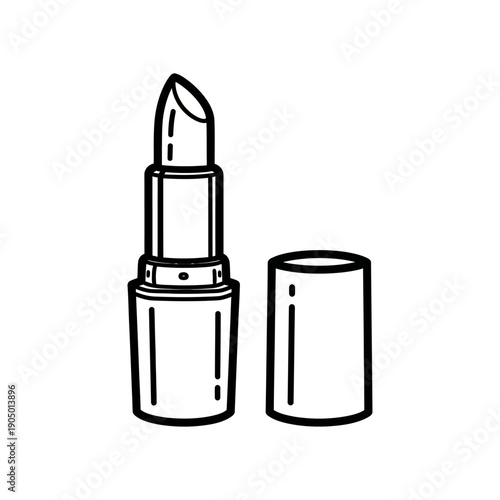 line art illustration of an open lipstick tube and its cap a clean cosmetic product design for beauty blogs and branding.