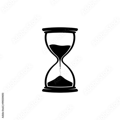 a black and white hourglass illustration showing sand flowing symbolizing the passage of time countdowns and urgency.