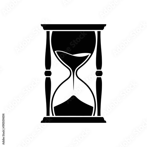 a black and white hourglass graphic with sand flowing symbolizing the swift passage of time urgency and impending deadlines.