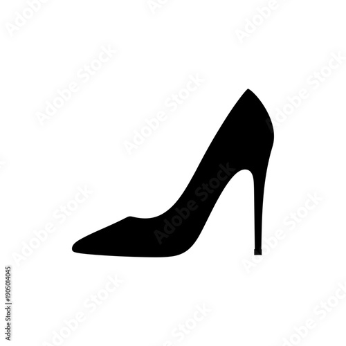 a black high heel pump shoe silhouette representing womens elegant fashion and sophisticated style ideal for luxury branding.