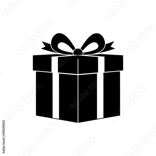 a black gift box icon tied with a classic bow symbolizing presents celebrations and festive occasions for graphic design projects