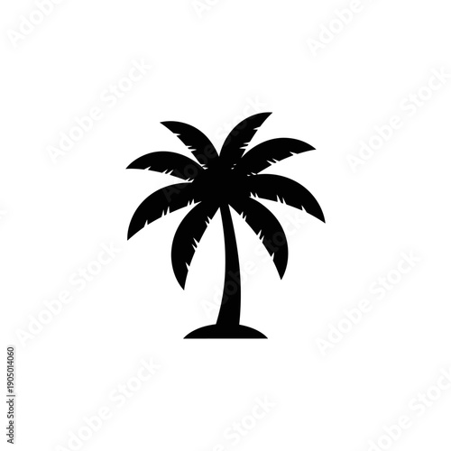 a black palm tree silhouette on a white background tropical summer vacation beach holidays and island paradise branding.