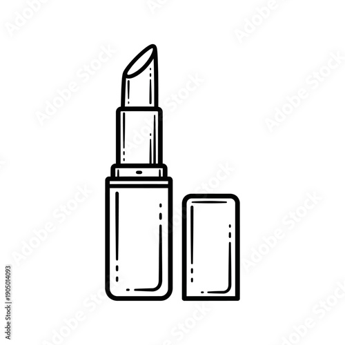 a classic line art illustration depicting an uncapped lipstick tube highlighting the tip ideal for beauty branding makeup tutorials and fashion design visuals.