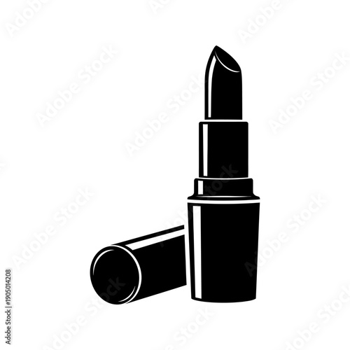 a minimalist black and white open lipstick graphic icon with its cap symbolizing beauty fashion and cosmetic product branding design.