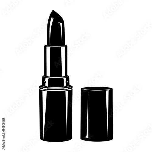 a minimalist black and white open lipstick illustration cap detached isolated a sleek cosmetic product graphic for elegant beauty branding.