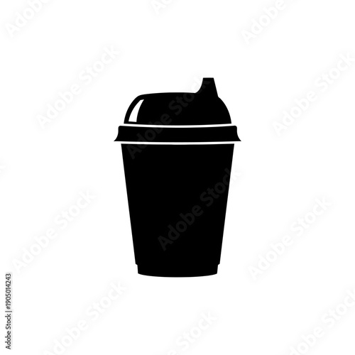 a minimalist black silhouette of a disposable take-out coffee or beverage cup with a sipper lid ideal for cafe branding and menu icons.