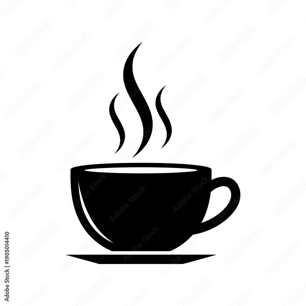 Obraz premium a stylized black silhouette of a steaming coffee cup on a saucer conveying warmth and comfort perfect for cafe branding or hot beverage.