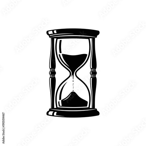 black and white hourglass illustration with sand flowing symbolizing the passage of time perfect for concepts of deadlines or history.