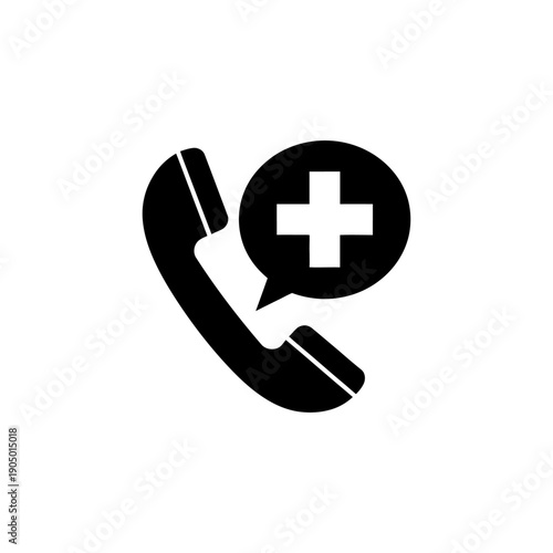 medical emergency call icon with telephone and cross in speech bubble indicating urgent healthcare support and telemedicine access.