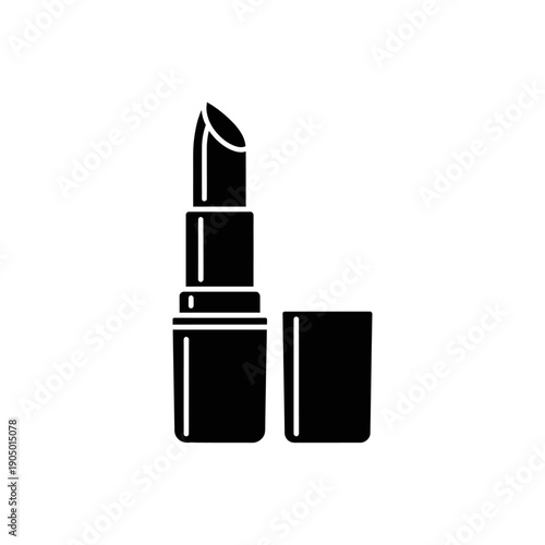 minimalist black lipstick icon with cap detached showcasing a classic beauty product perfect for cosmetic branding makeup applications and stylish design projects