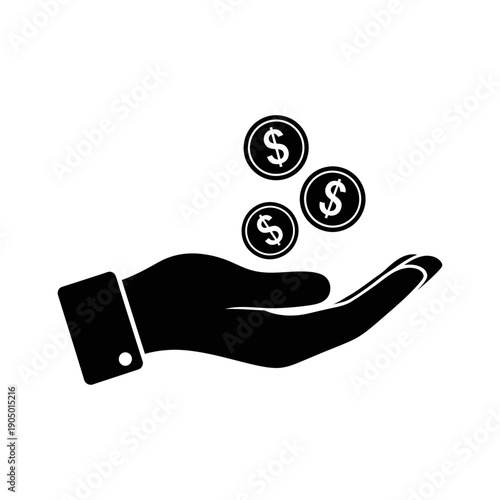 silhouette of a hand receiving dollar coins symbolizing financial growth investment payment income and economy for business concepts.