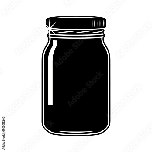 simple black and white mason jar silhouette icon ideal for graphic design food packaging home storage and diy craft projects.