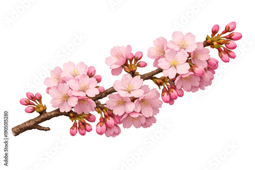 Wallpaper Mural Sakura cherry blossom branch with pink flowers and buds blooming on transparent background, symbolizing spring and renewal Torontodigital.ca