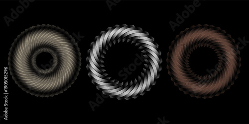 Gold, silver and bronze metal circle frames 3d vector realistic illustration. First, second and third place medals or buttons isolated on white background. Certified. Quality blank, empty badge set.