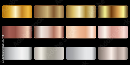 Collection of gold silver bronze and rose gold gradient texture background vector