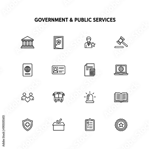 Government & Public Service set icon flat vector design.