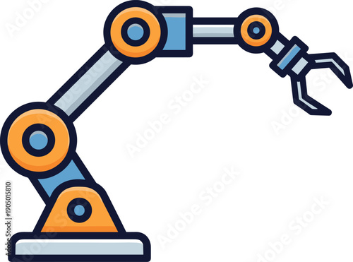 Industrial Robotic Arm Icon for Smart Factory, Automation and Industry 4.0 Flat Vector Illustration