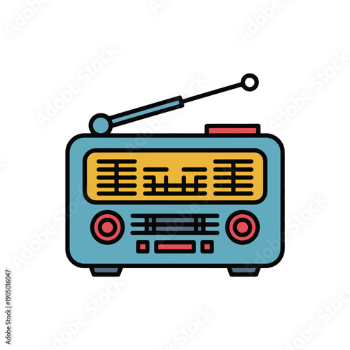 Retro portable radio receiver sits with an extended antenna.