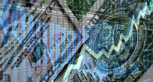 A background of dollar bills with a stock market chart. Stock prices rise and fall.