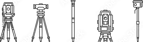 Land Surveying Equipment Set with Total Station and Geodetic GPS Flat Vector Illustration