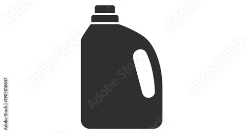 A black detergent bottle with a handle and cap, isolated on a neutral background, viewed from the front