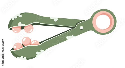 A green egg slicer cutting through eggs on a white surface from a top-down view