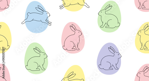 Colorful Easter eggs with bunny silhouettes in pastel hues on a seamless pattern
