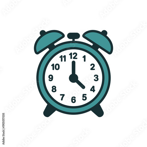 Turquoise alarm clock displays the exact time of four o'clock precisely.