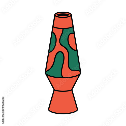 Retro lava lamp glows with swirling orange and green wax forms.