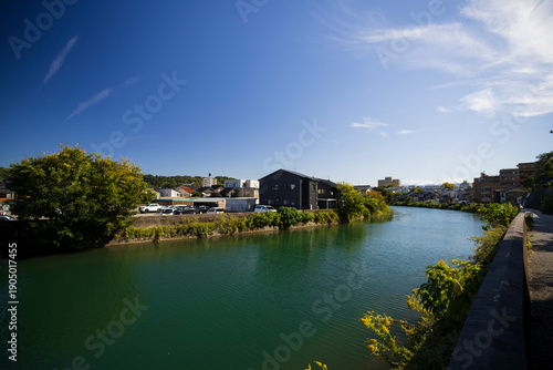 Higashi Chaya District river and bridge in Japan