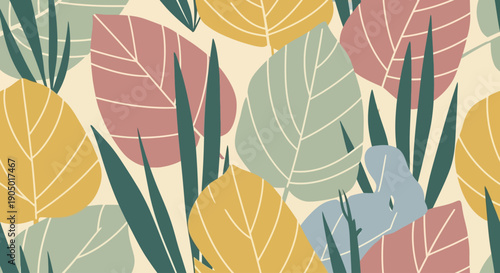 A serene illustration of leaves and grass in a natural setting from an overhead viewpoint