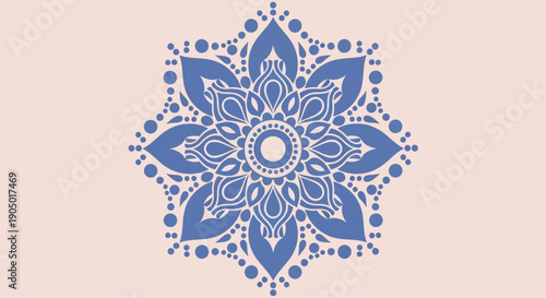 Intricate blue floral mandala illustration, symbolizing spirituality and cultural heritage, viewed from directly above with ornate patterns