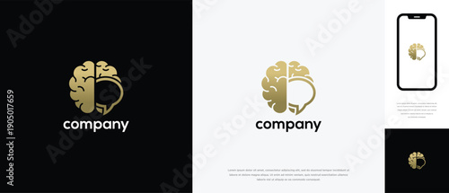 Golden Brain Light Bulb Logo. Creative Idea Innovation and Intelligence Concept for Business  Tech.