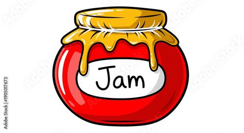A cartoon jar of jam with dripping honey on a white background, viewed from the front