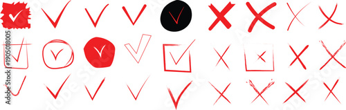 Boxes and checklists ticks, arrows and empty frame for text. Vector hand drawn element icon, isolated checkmark and scribble