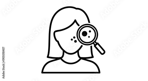 A person examining their face closely with a magnifying glass from a straightforward viewpoint.