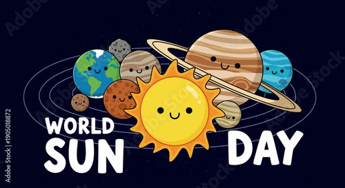 Vibrant illustration of planets and sun in orbit on World Sun Day from a unique celestial viewpoint